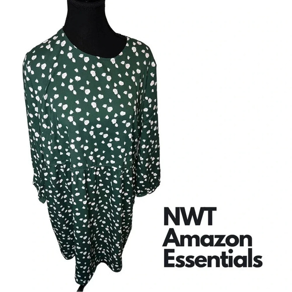 NWT | Amazon Essentials |  Green Floral Flowy Long Sleeve Dress | Size L [45] - Picture 1 of 7